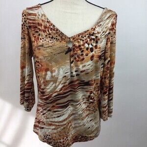 Chico's Slinky Top With 3/4 Sleeve Women Size 1 (M-8) Rayon/Spandex